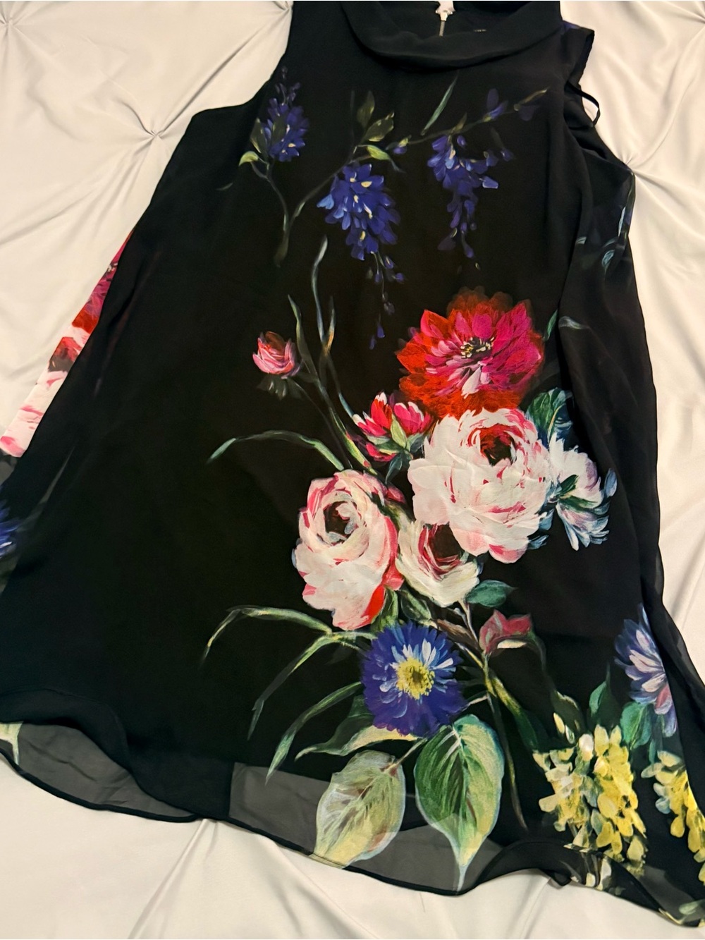 Black Floral Sleeveless A-Line Dress